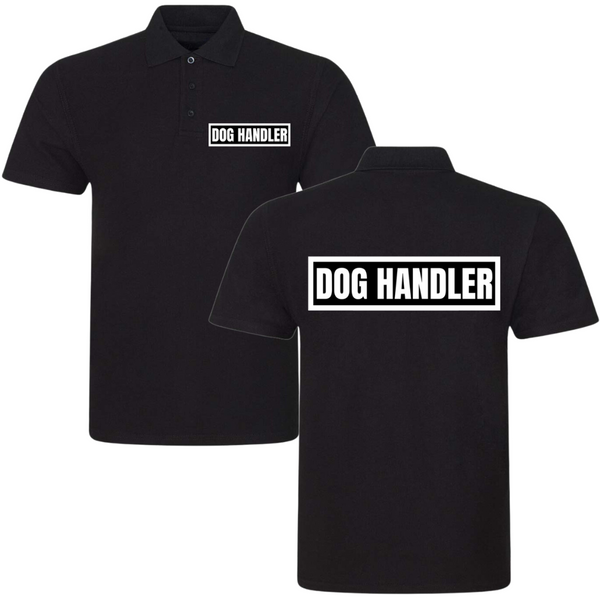 DOG HANDLER Mens Polo Shirt In Black With White Logos