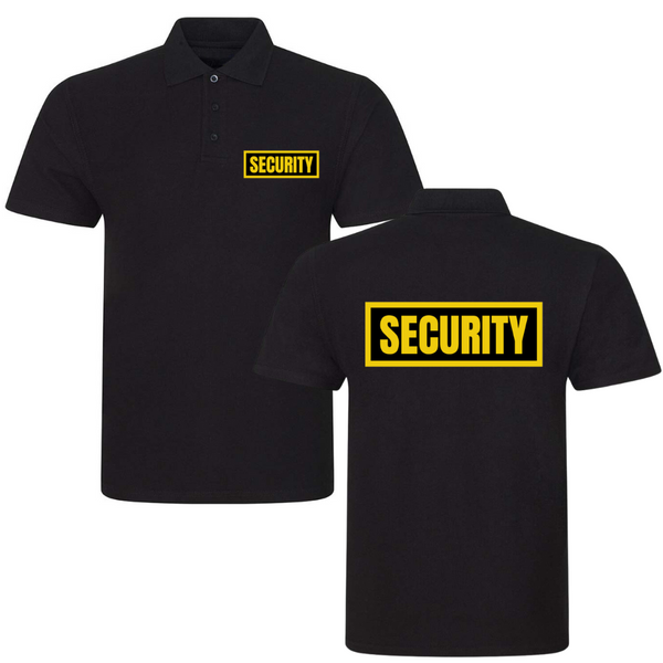 SECURITY Mens Polo Shirt In Black With Yellow Logos