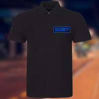 SECURITY Mens Polo Shirt In Black With Blue Logos