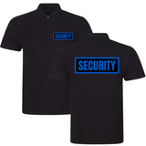 SECURITY Mens Polo Shirt In Black With Blue Logos