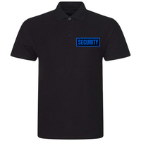 SECURITY Mens Polo Shirt In Black With Blue Logos