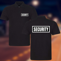 SECURITY Mens Polo Shirt In Black With White Logos