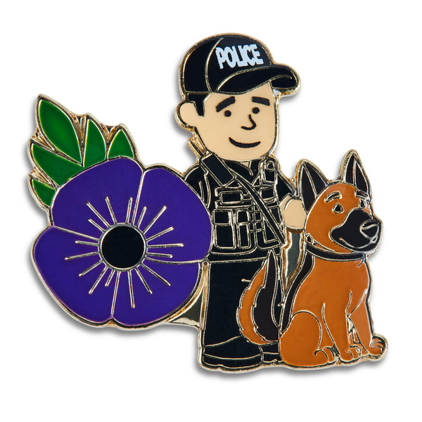 Police Dog Handler (Male) Purple Poppy Pin Badge